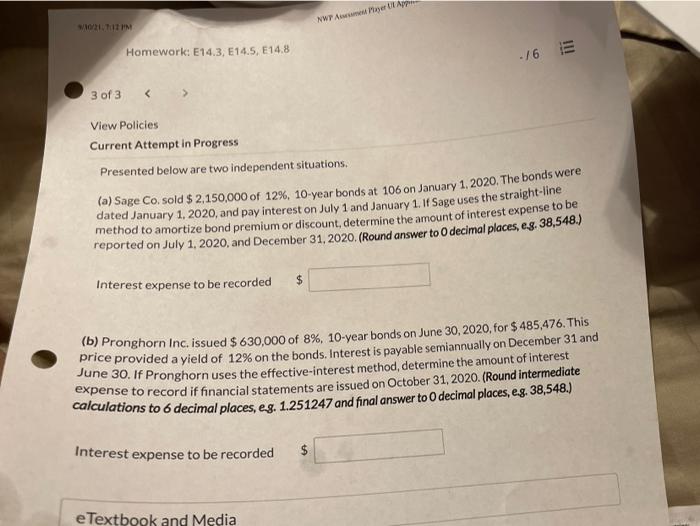 NWT A Per App W. I'M Homework: E14.3, E14.5, E14.8 ./6