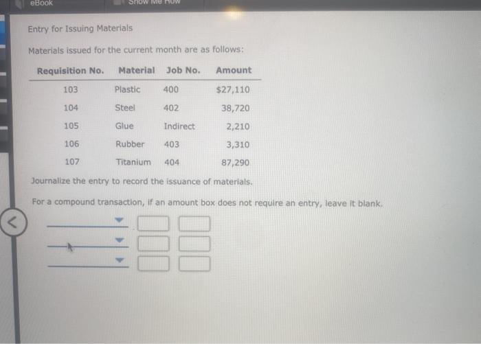  eBook Entry for Issuing Materials Materials issued for the current month