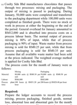  Prepare the ledger accounts to record the process mixing, process packaging,