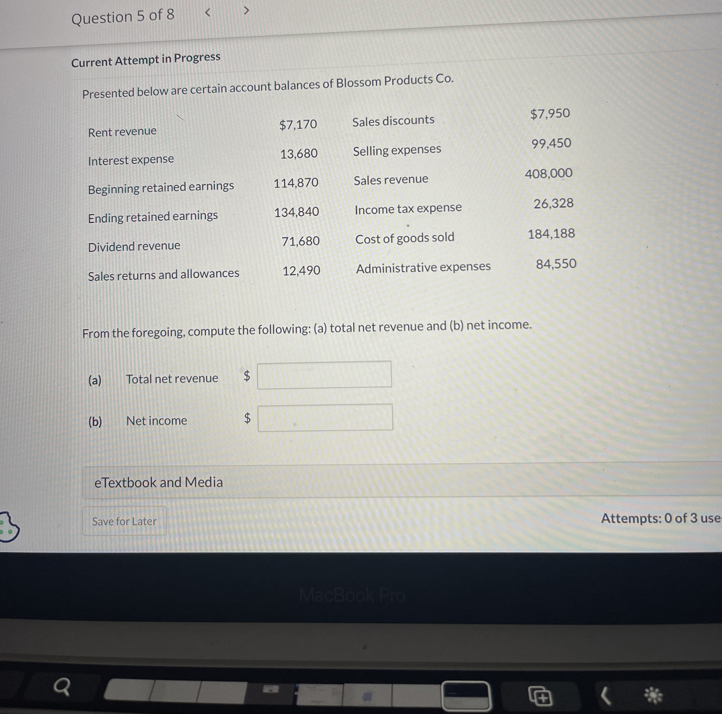  g Current Attempt in Progress Presented below are certain account balances