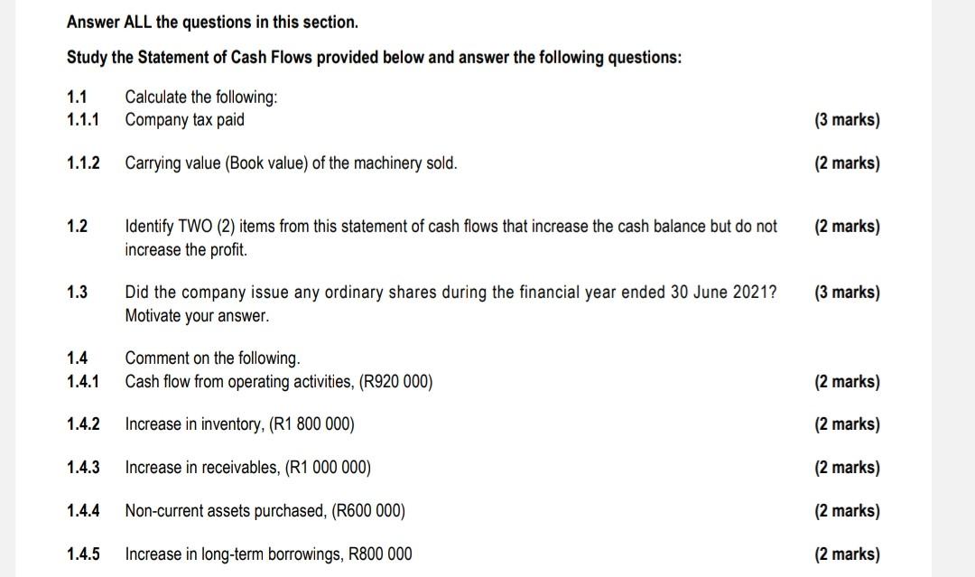 Question 1.1 2 and 1.2 only. Answer ALL the questions in