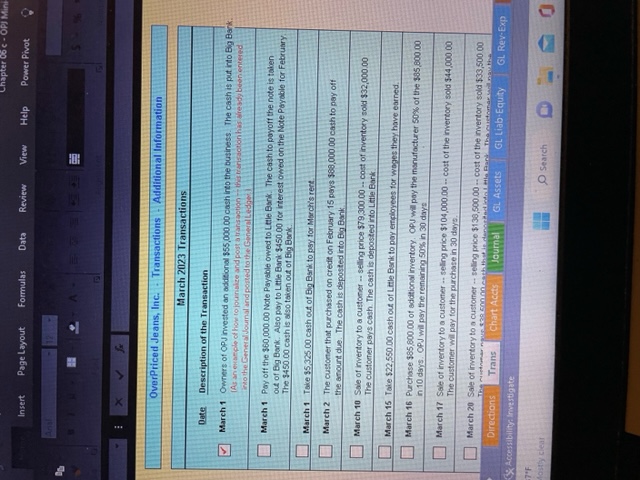 - Trans tab Chart of Accounts with Account Numbers and Account Names