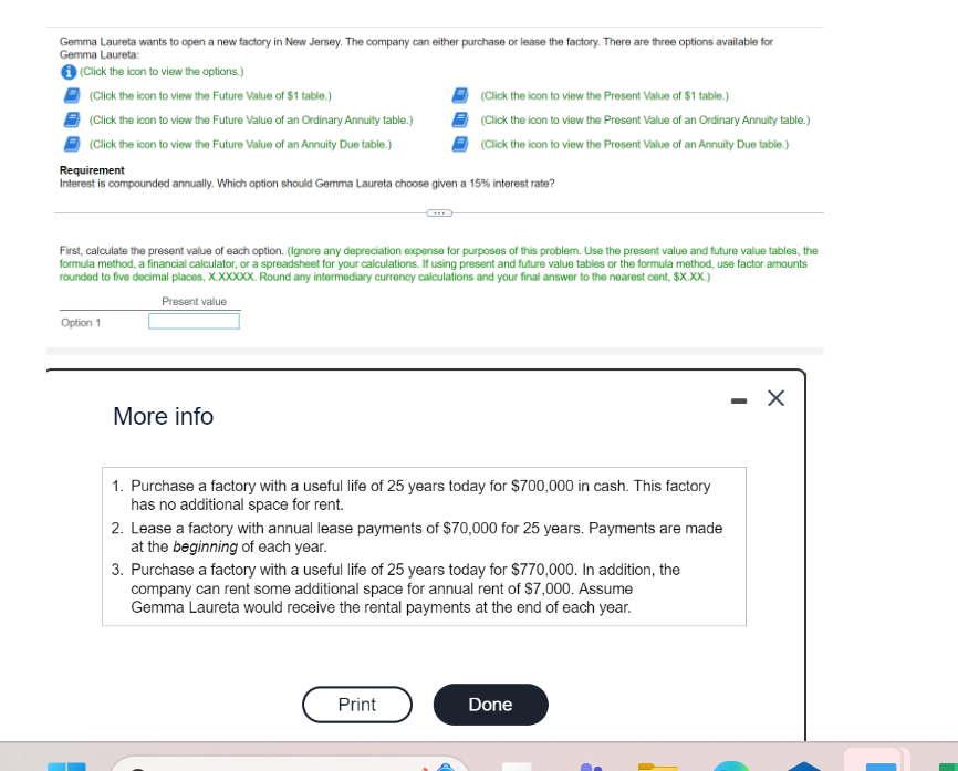  Please help find the present value for options 1,2 and 3.