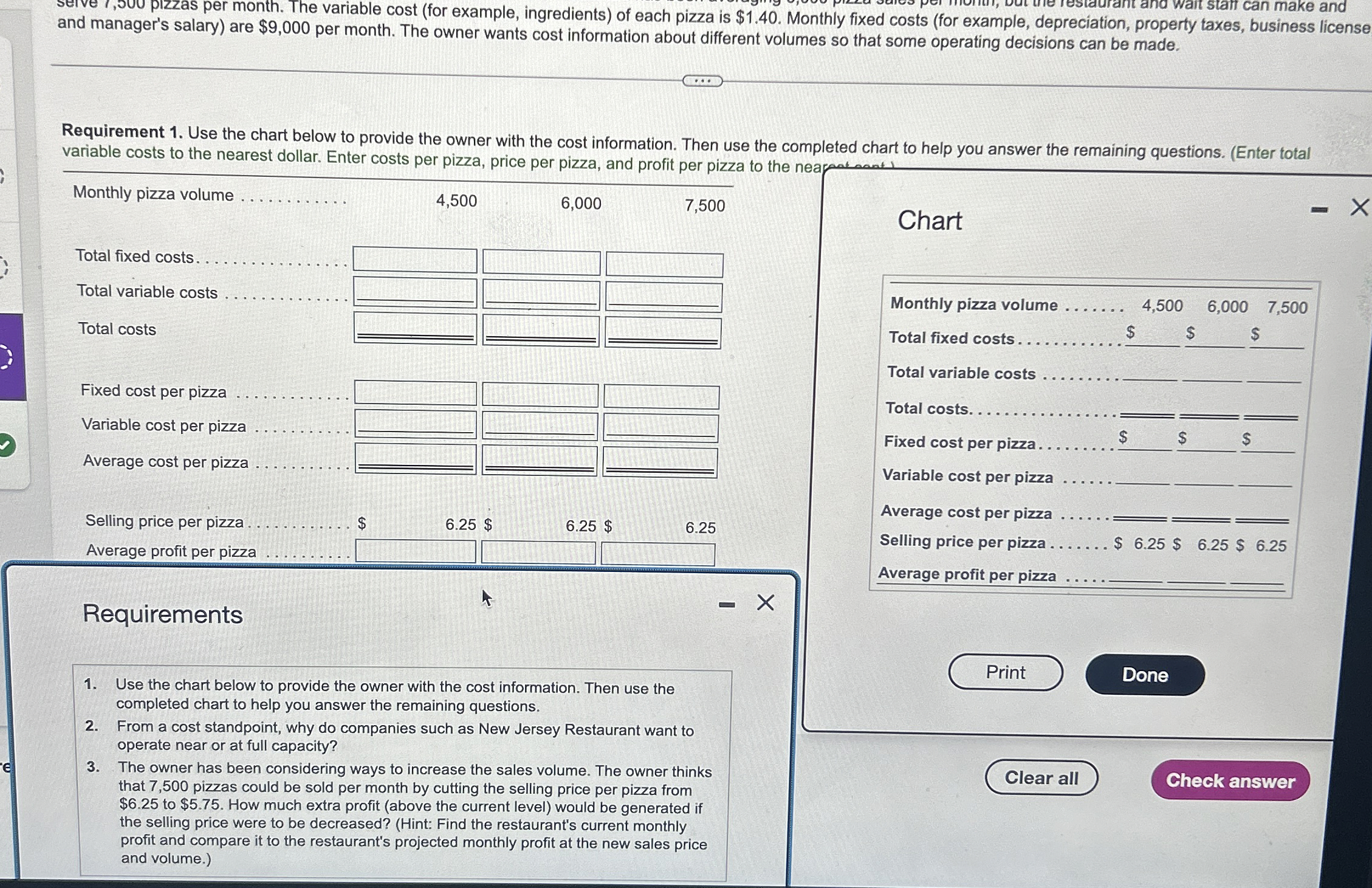  and manager's salary) are $9,000 per month. The owner wants cost