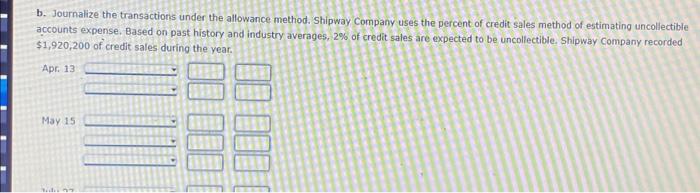 Methods The following selected transactions were taken from the records of Shipway