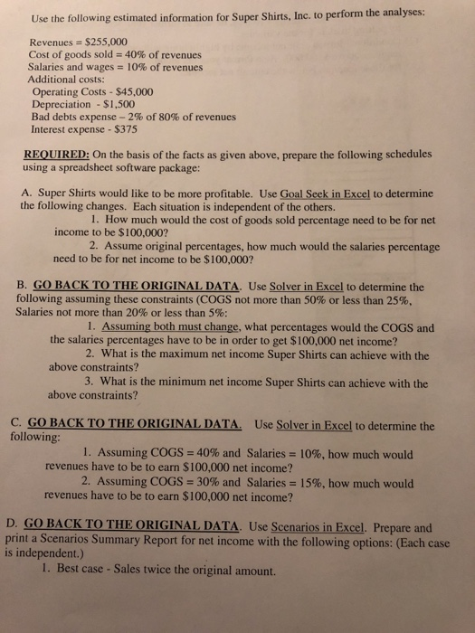  Please help me prepare the following schedules using a spreadsheet! Use