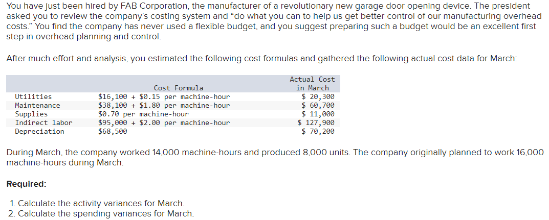  Calculate the activity variances for March. Note: Indicate the effect of