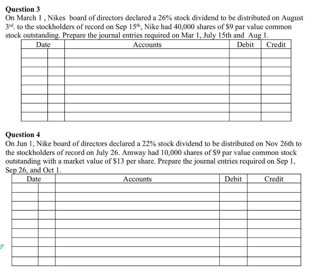 please help and show work Question 3 On March 1, Nikes board