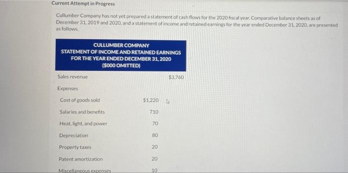  Current Attempt in Progress Cullumber Company has not yet prepared a