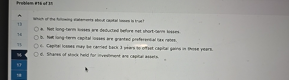  Problem #16 of 31 13 Which of the following statements about