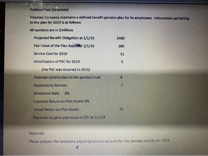  Problem Two (10 points) Freeman Company maintains a defined benefit pension