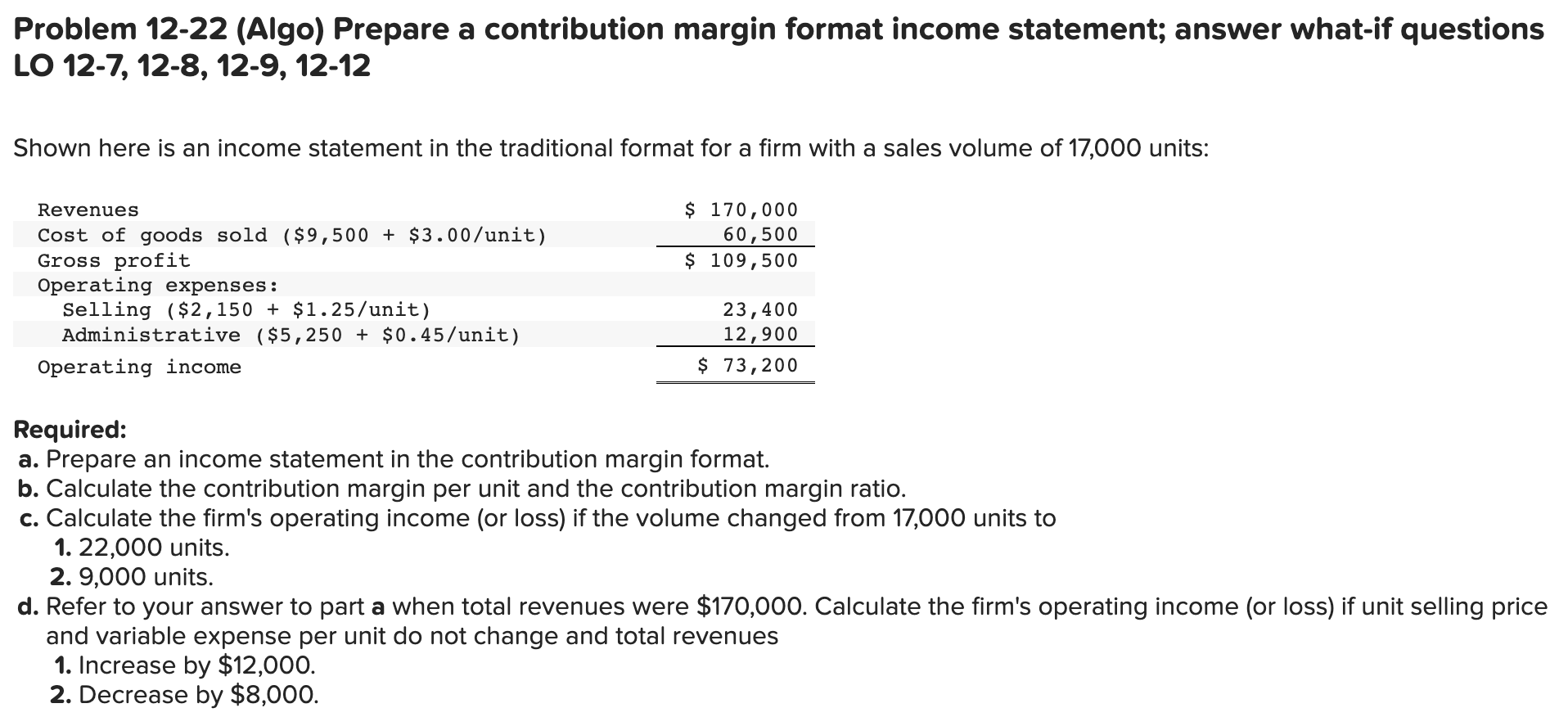Thank you Problem 1222 (Algo) Prepare a contribution margin format income statement;