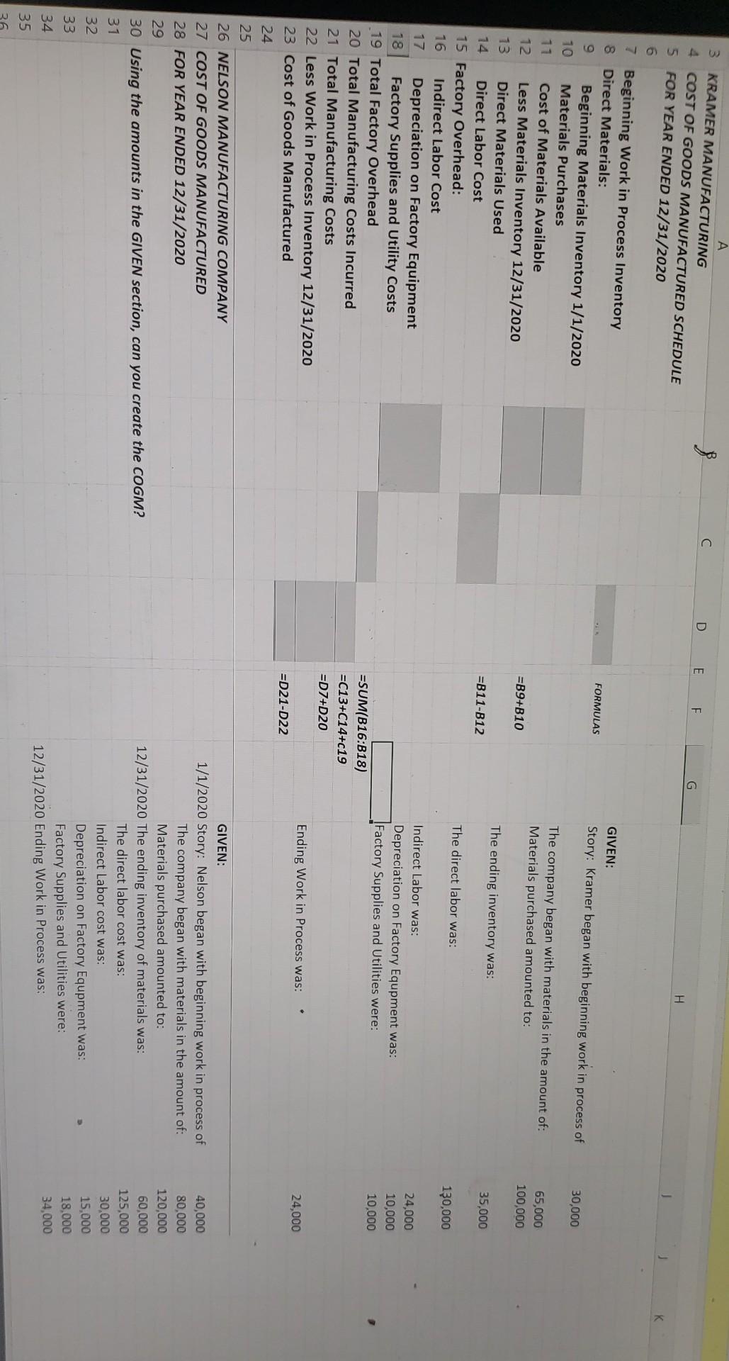 question C DE F G H COST OF GOODS MANUFACTURED SCHEDULE 2