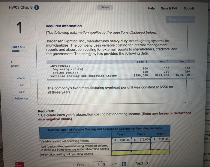  HW03 Chap 6 ) Saved Help Save & Exit Submit Check
