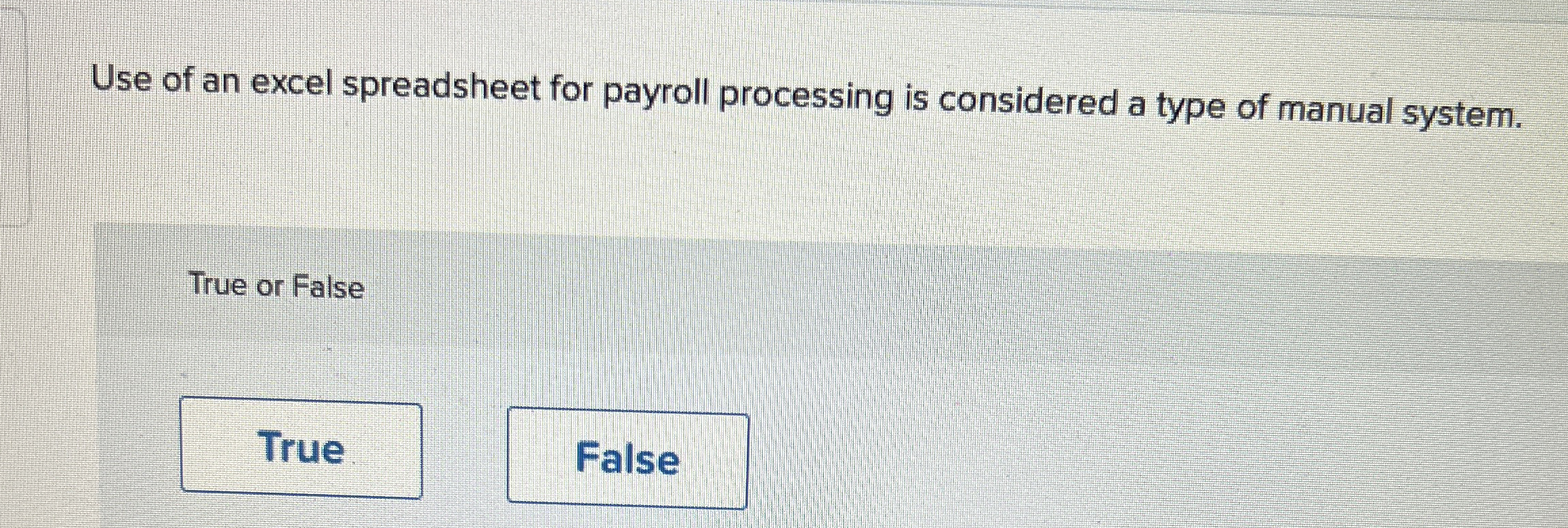  Use of an excel spreadsheet for payroll processing is considered a