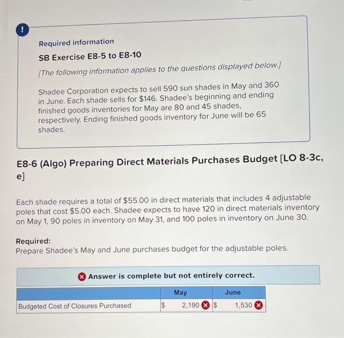  Required information SB Exercise E8-5 to E8-10 [The following information applies