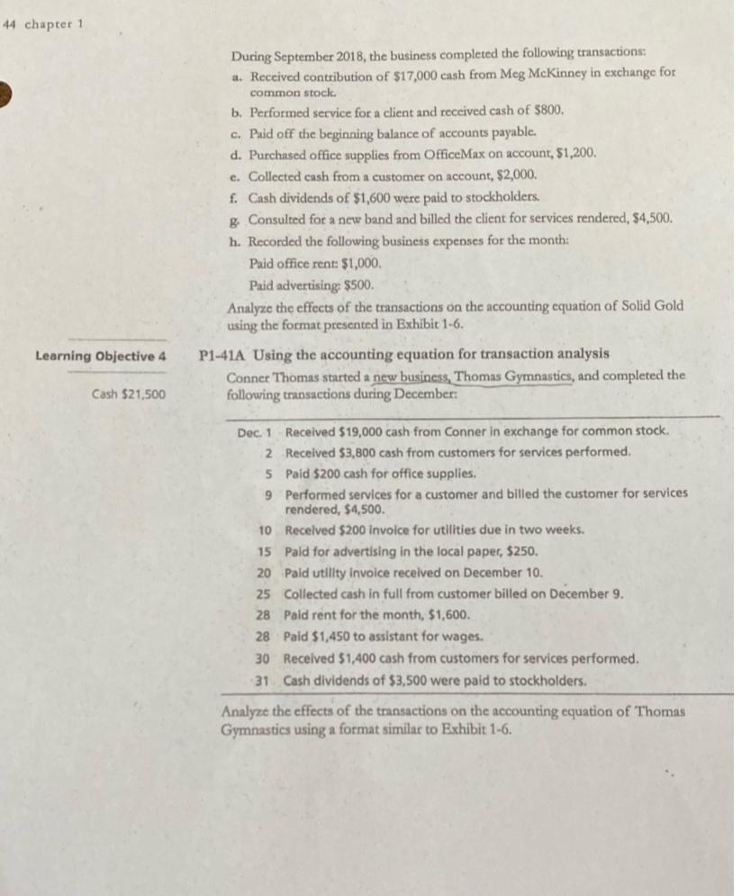  44 chapter 1 During September 2018, the business completed the following