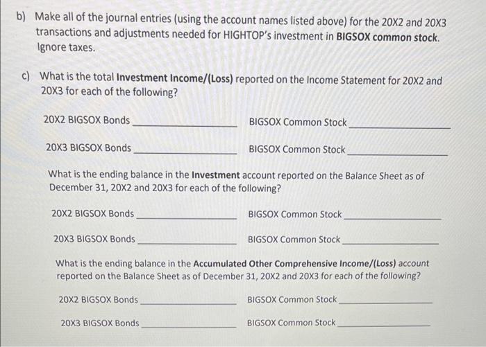 cash in bonds and common stock of BIGSOX. Certain data for 20x2