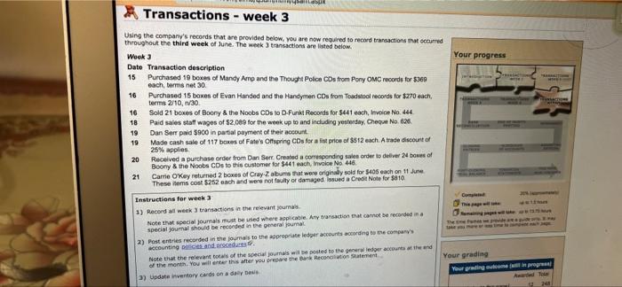 required special journal general journal ledger Transactions - week 3 Your progress