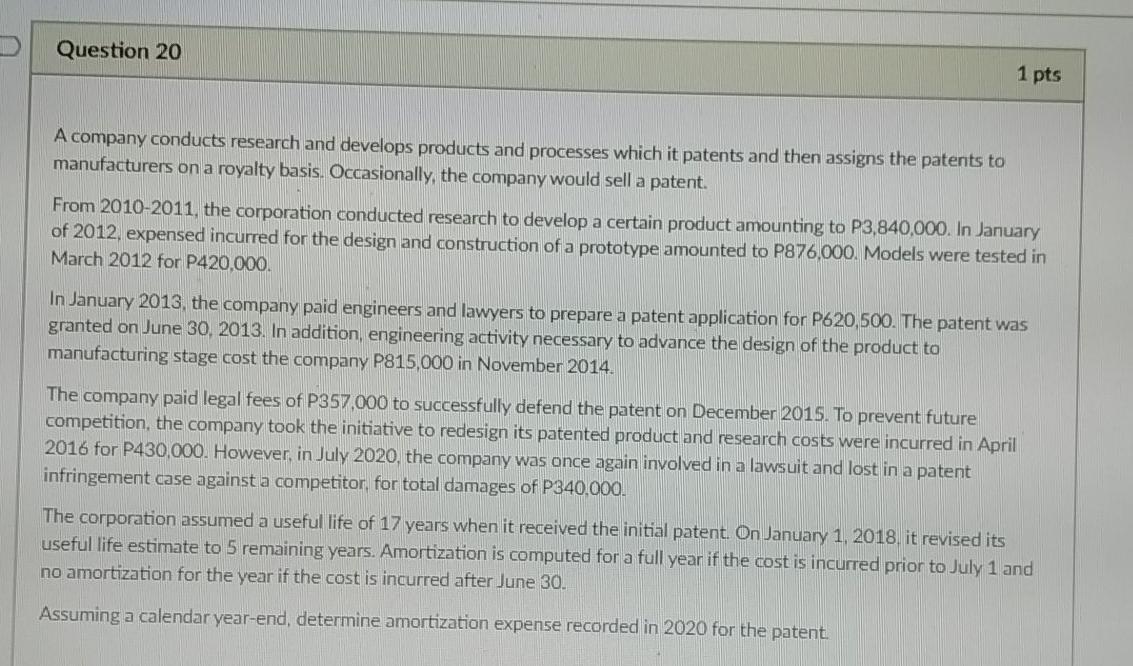 q20 pls provide Complete solution. thankyou so much. Question 20 1