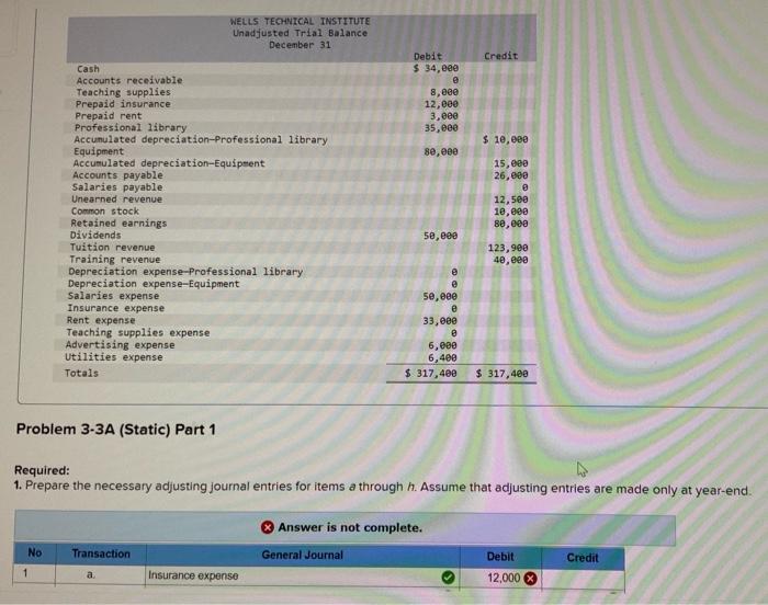 need help )' unadjusted trial balance data given , prepare adjusting journal