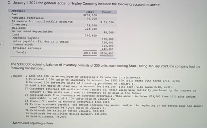Please help with explained calculations. Thank you! On January 1, 2021, the