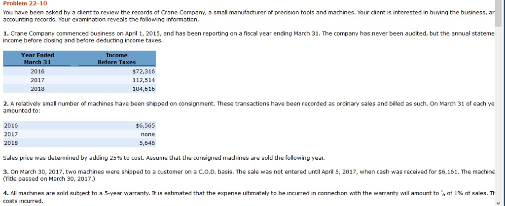  Problem 22-10 You have been asked by a client to review