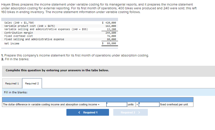 managerial reports, and it prepares the Income statement under absorption costing for