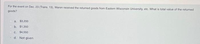 returned goods from Eastern Wisconsin University, etc. On which day did Waren