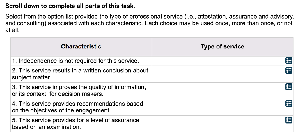  Scroll down to complete all parts of this task. Select from