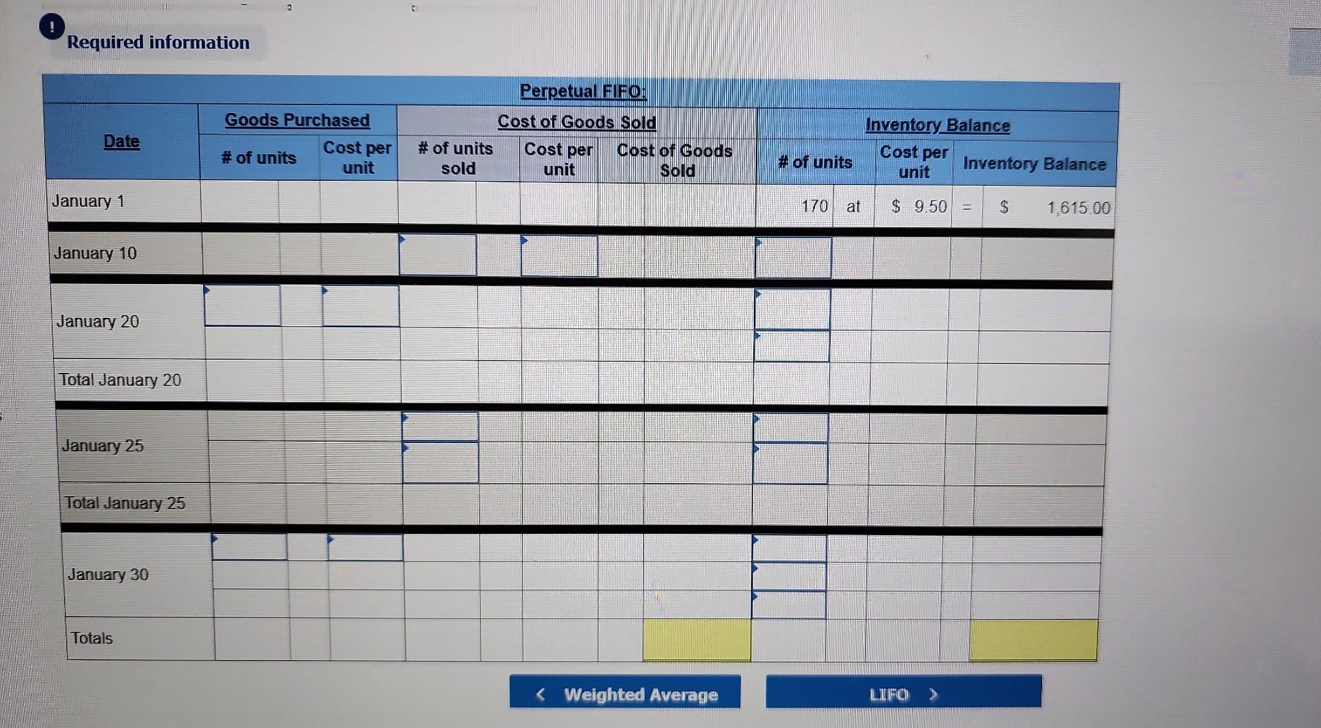 the questions displayed below.] Laker Company reported the following January purchases and