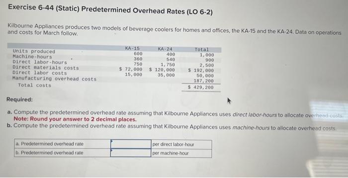 can I get the break down of this problem Exercise 6-44 (Static)
