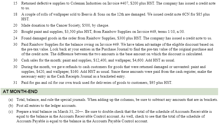 Mar. CASE STUDY: KBC DECORATING CO. MARCH TRANSACTIONS In this chapter, you