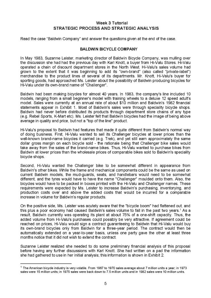  Week 3 Tutorial STRATEGIC PROCESS AND STRATEGIC ANALYSIS Read the case