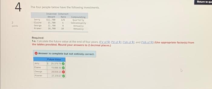  Return to que 4 The four people below have the following