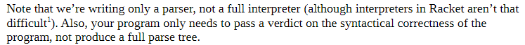 Coding a Calculator Language Lexer and Parser Using Racket Language. Need full