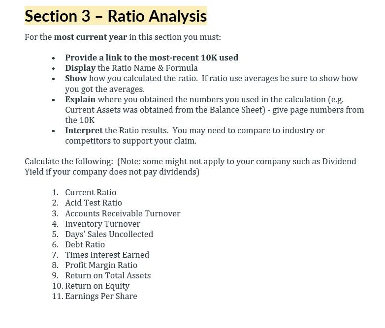  - Section 3 - Ratio Analysis For the most current year