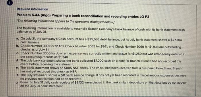 please help solve completely, will upvote! (: Required information Problem 6-4A (Algo)