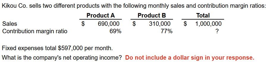  Fixed expenses total \\( \\$ 597,000 \\) per month. What is