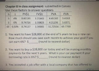 I need help with 1-5 please Chapter 8 in class assignment submitted