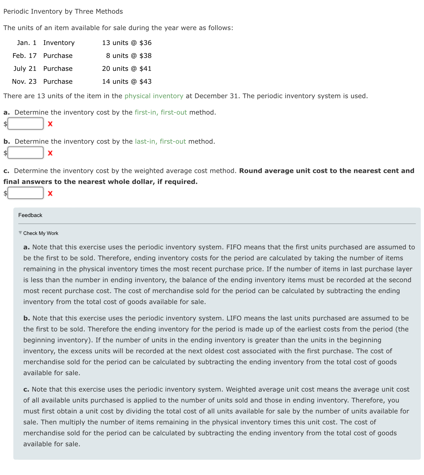  Feedback Check My Work a. Note that this exercise uses the
