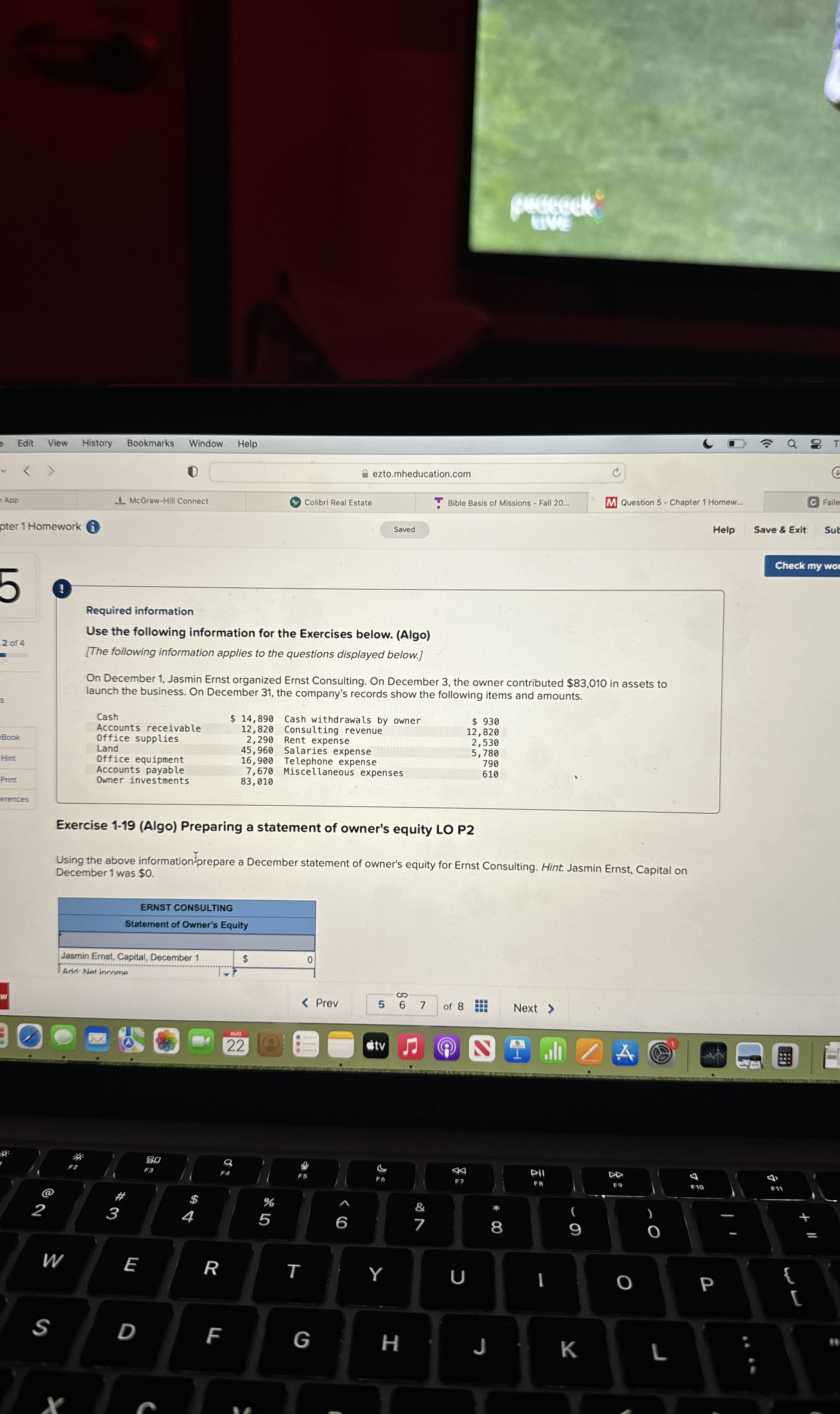  Exercise 1-19(Algo) Preparing a statement of owner's equity LO P2 December