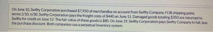 10 had cost Swifty $5,000. (Credit account titles are automatically indented when