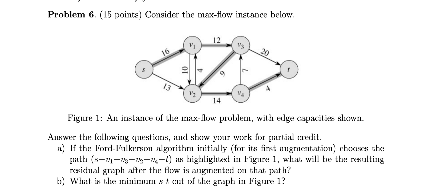  Problem 6. (15 points) Consider the max-flow instance below. Figure 1: