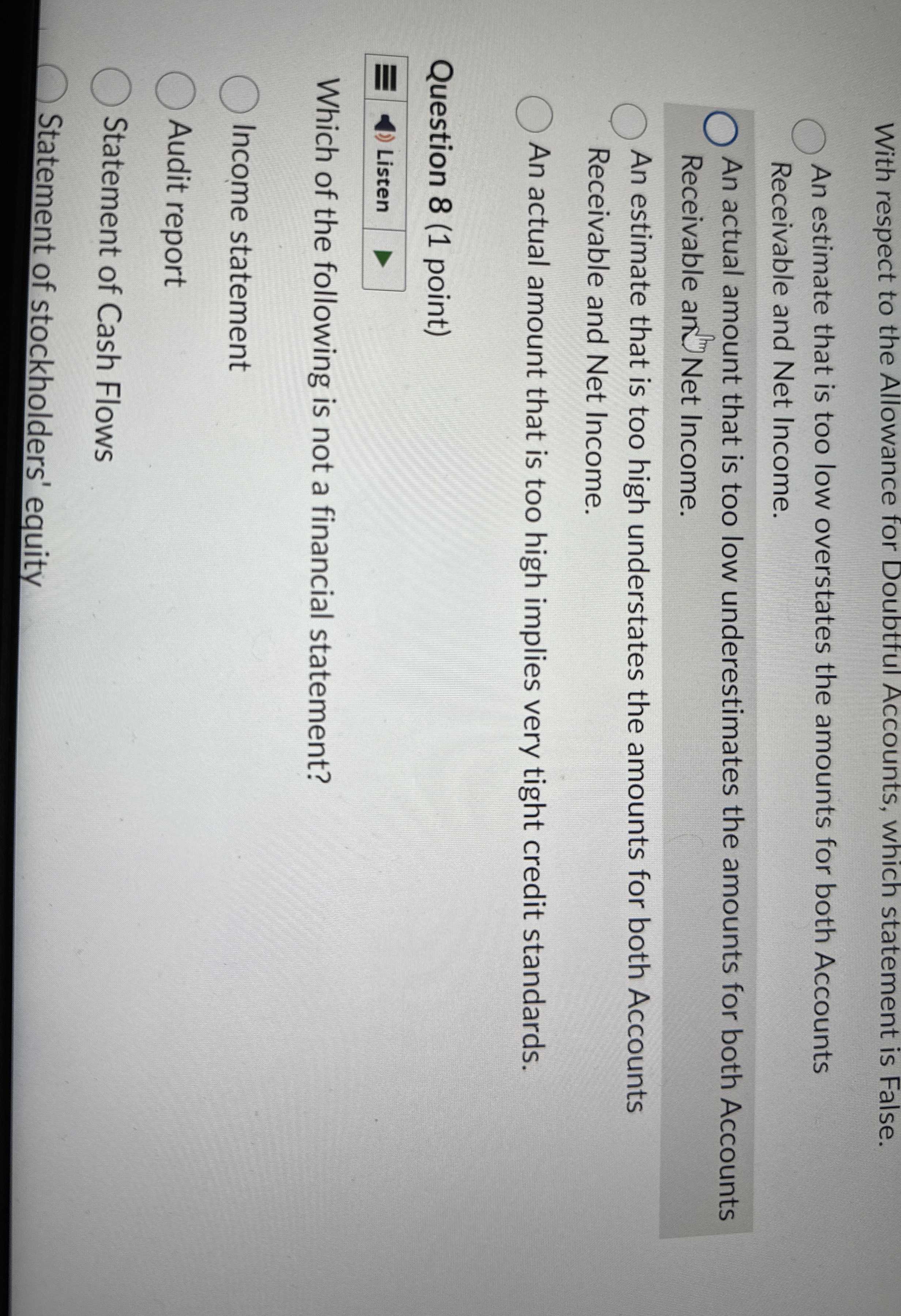  With respect to the Allowance for Doubtful Accounts, which statement is