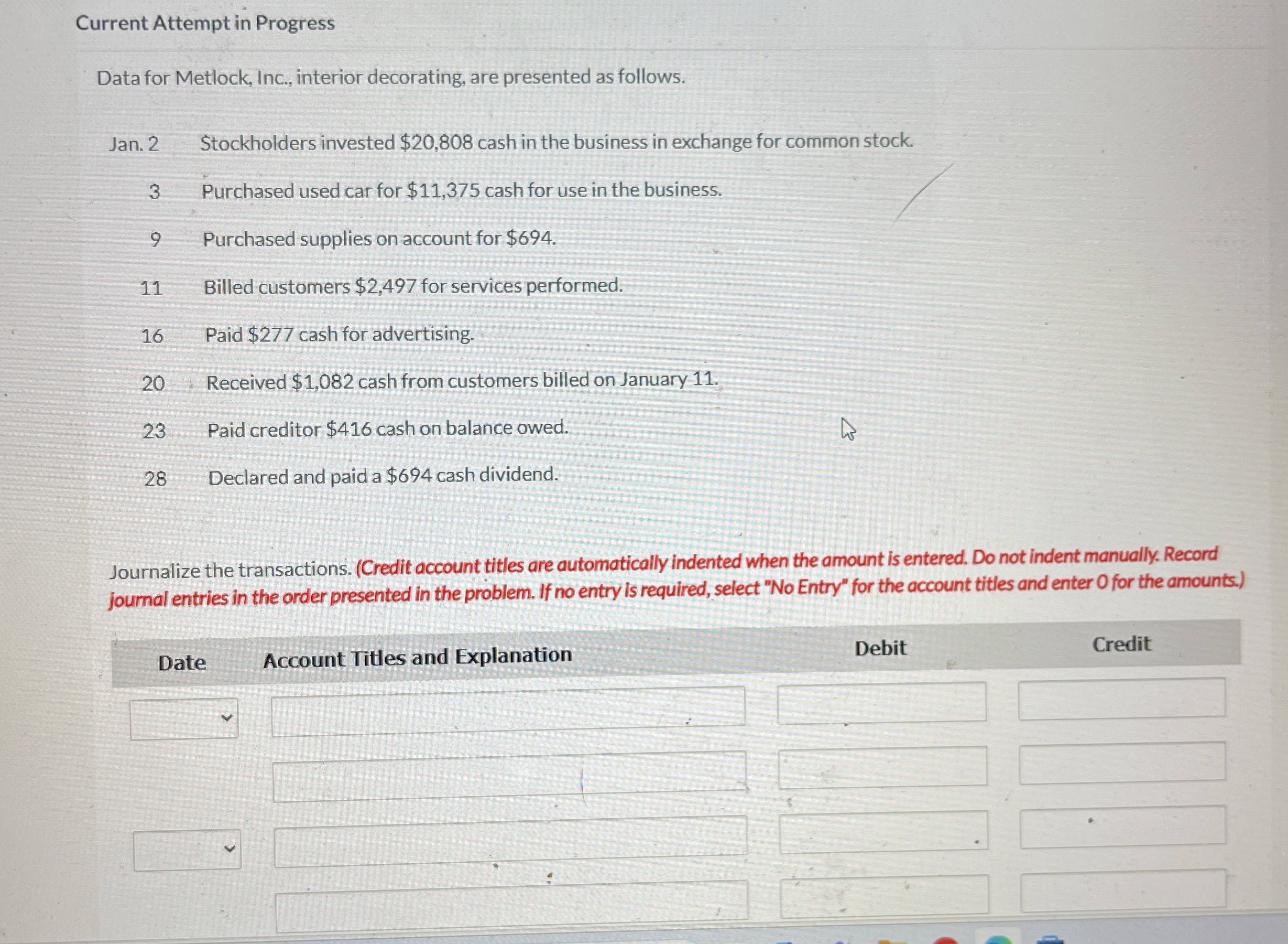  Current Attempt in Progress Data for Metlock, Inc., interior decorating, are