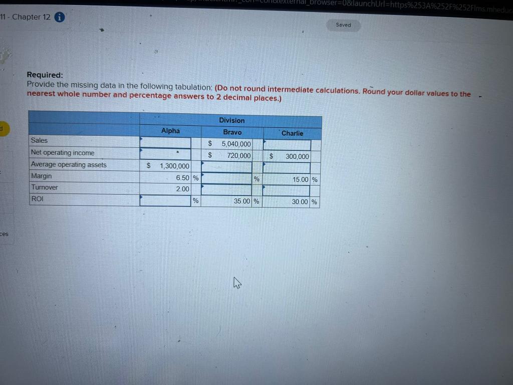  Required: Provide the missing data in the following tabulation: (Do not
