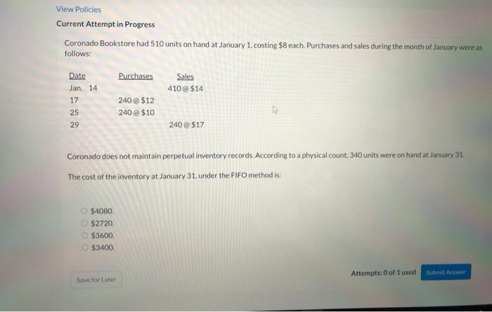  View Policies Current Attempt in Progress Coronado Bookstore had 510 units