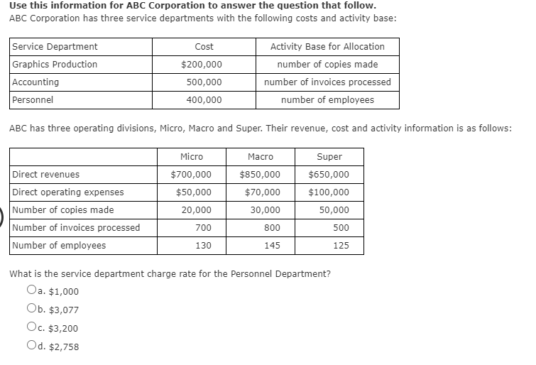Use this information for ABC Corporation to answer the question that