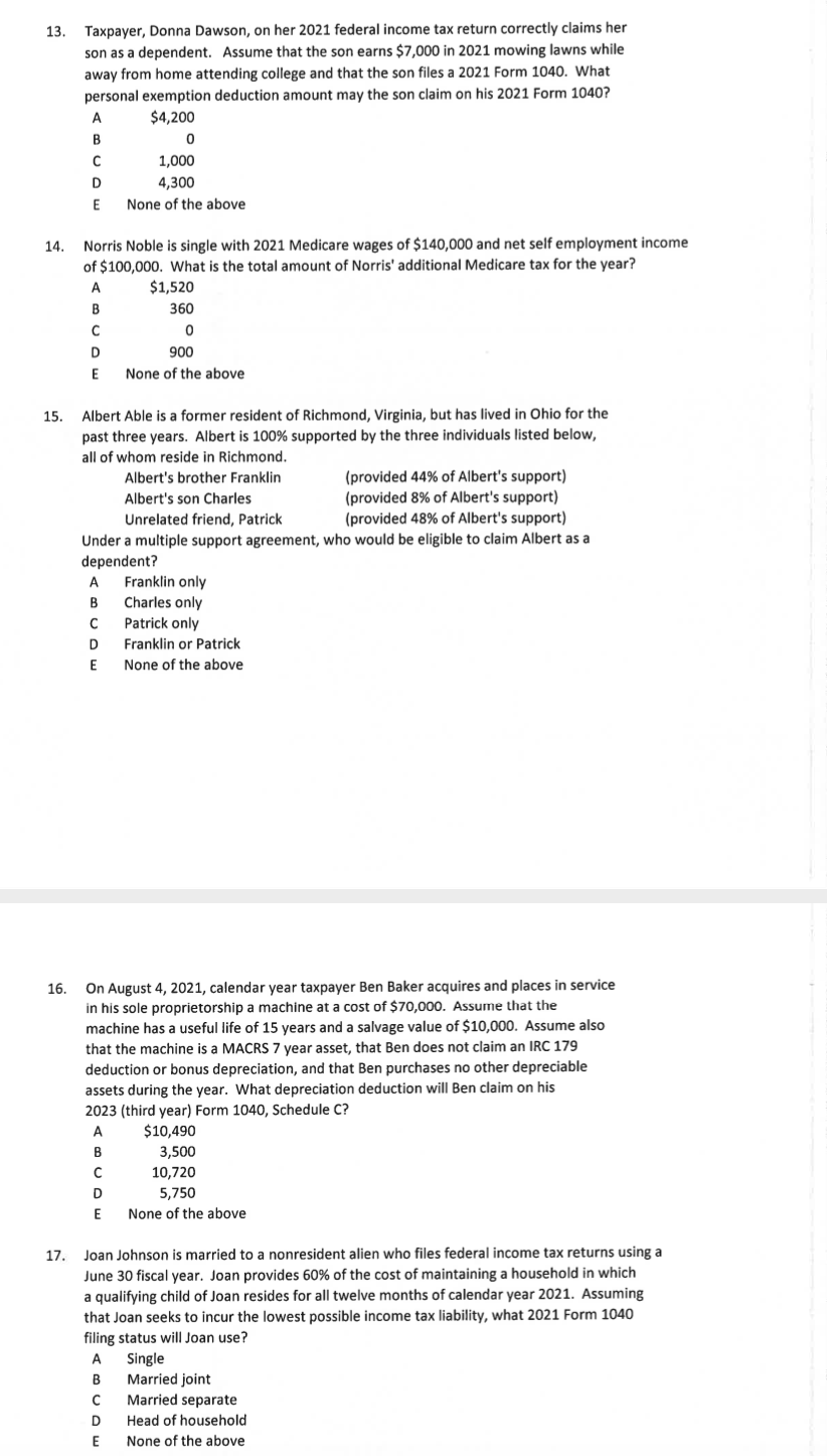 please answer all questions All answers rounded to the nearest $10 13.